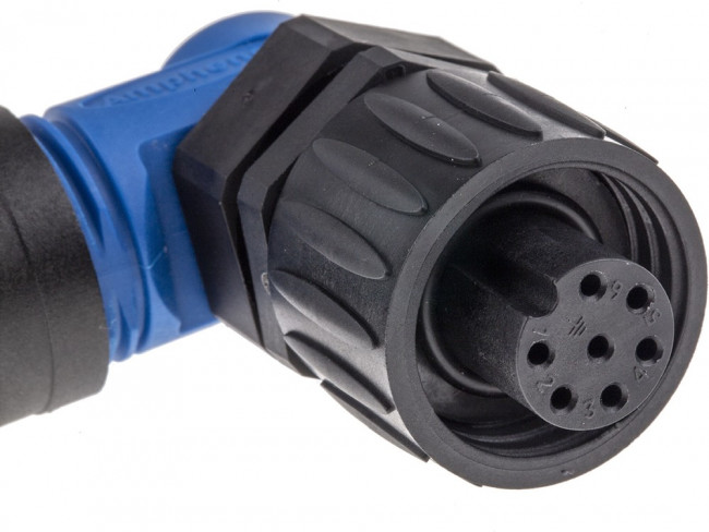 C016 10F006 000 10, Circular DIN Connectors 6+PE FEM R/A BLUE CRIMP