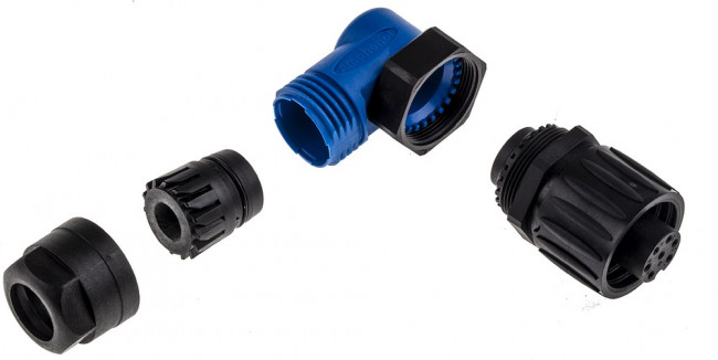 C016 10F006 000 10, Circular DIN Connectors 6+PE FEM R/A BLUE CRIMP