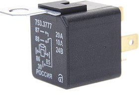 753.3777, Реле электромагнитное 24V 5-ти контактное 20/10А переключ. с кроншт. с резистором АВАР