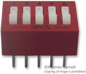 76SB05T, DIP Switches / SIP Switches DIP Switch SPST Raised Rocker 5 Pos