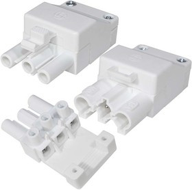 ТР-007-3, Коннекторы трехполюсные (комплект, разъемы female+male) , 16 А, 400 В, пластиковые, белые