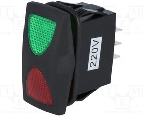 R13292D201BBGR2, ROCKER; SP3T; Pos: 3; ON-OFF-ON; 10A/250VAC; green-red; IP66; LED