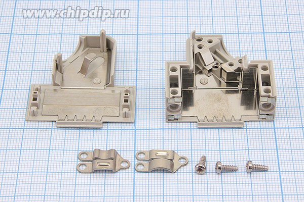 Корпус к разъёму D-SUB 15 контактов, пластиковый серый, с выходом кабеля под углом 45 градусов; №15225 кожух D-SUB\15P\пл\сер\ винт\\V42254-