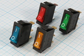 Клавишный выключатель красный,с подсветкой 220В/15А, c фиксацией; №2594 R Пкл\\15\ON-OFF\13,5x30,5\ чер\ILкр\\3T\IRS-101-1C\