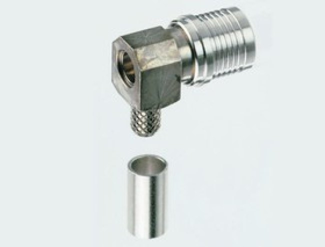R123172000W, 50 Right Angle Cable Mount, QMA Connector, Plug, RG188, RG316
