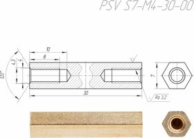 PSV S7-M4-30-00 Стойка для печатных плат, латунь ( аналог DI7M4x30, KLS8-DBK-M4-E6.0-L30.0)