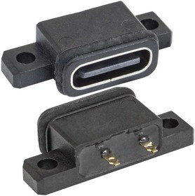 USB3.1 TYPE-C 24PF C IPX8-001, Разъём USB3.1-TYPE-C 24PF C IPX8-001, 2 контакта, 5 А, 20 В, 40 мОм, корпус пластиковый черный с проушинами п