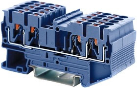 Клемма проходная зажим push-in 4 точки подключения 2.5кв.мм син. DKC VPR-2.5-QUATTRO-BU