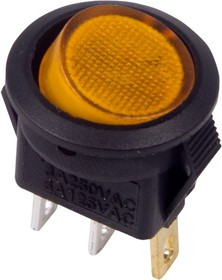 36-2532, Выключатель клавишный круглый 250V 3А (3с) ON-OFF желтый с подсветкой Micro (RWB-106, SC-214)