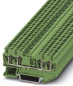 3037465, ST 2.5-QUATTRO GN Series Green DIN Rail Terminal Block, Single-Level, Spring Clamp Termination
