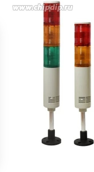 Светосигнальная колонна d=56мм, светодиод, стойка 70мм, основание d=70мм, постоянное свечение, зуммер, цвет: красный, желтый, 24VDC, IP50, к