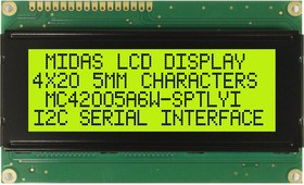 MC42005A6W-SPTLYI-V2, MC42005A6W-SPTLYI-V2 Alphanumeric LCD Alphanumeric Display, 4 Rows by 20 Characters