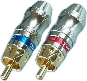 Разъем RCA штекер металл на кабель, красный и синий, Gold, PL2163