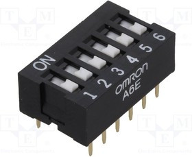 A6E-6101, Переключатель DIP-SWITCH, Кол-во секций 6, ON-OFF, 0,025A/24VDC