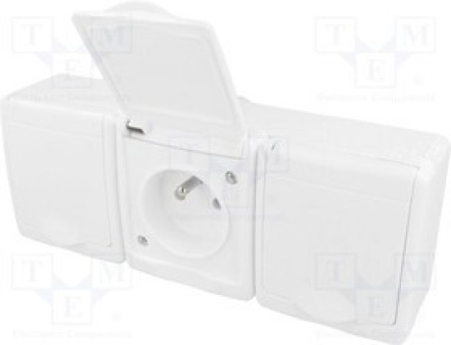 PD.3114BGGG/1, Разъем: питания AC, гнездо, 2P+PE, 250ВAC, 16А, белый, накладное