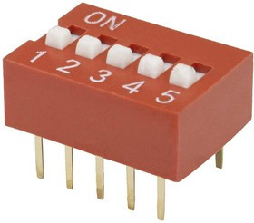 DS-05 (SWD1-5), DIP-переключатель DS-05, серия SWD 1-5, 25 мА, 24 В, 50 мОм, 5 (ON-OFF) с шагом 2,54 мм, 6.9х14.06х10 мм
