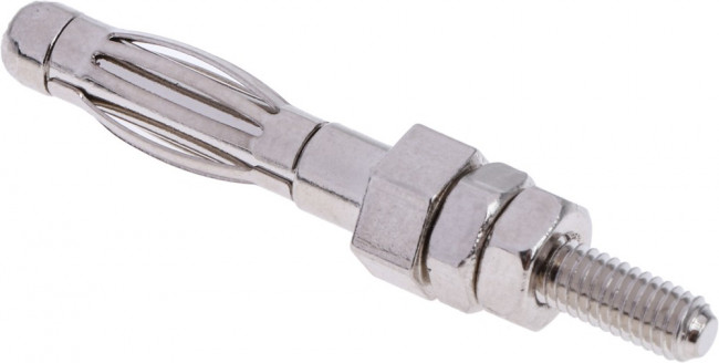 BU-P72918, Male Banana Plug, 4 mm Connector, M3 Stud Termination, 36A, 5000V, Nickel Plating