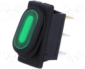 R1370B801G, ROCKER; SPST; Pos: 2; ON-OFF; 10A/250VAC; green; IP65; neon lamp