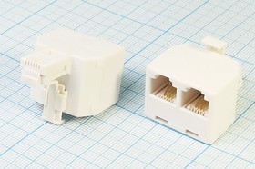 Штекер телефонный 6P4C-Гнездо телефонное 6P4Cx2, [RJ-11]