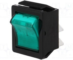 AE-C1353VQNAC, ROCKER; DPST; Pos: 2; ON-OFF; 16A/250VAC; green; neon lamp; 250V