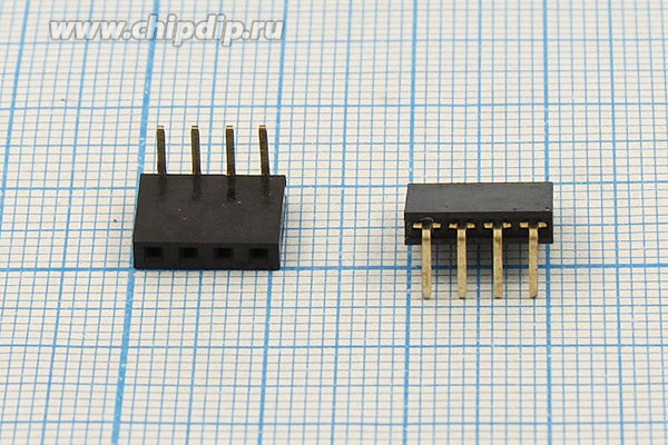 Разъем PBS-R-1x 4 розетка, шаг P2.54, контакты 4P, угловой, монтаж на плату Разъем PBS-R-1x 4 розетка, шаг P2.54, контакты 4P, угловой, монтаж на плату