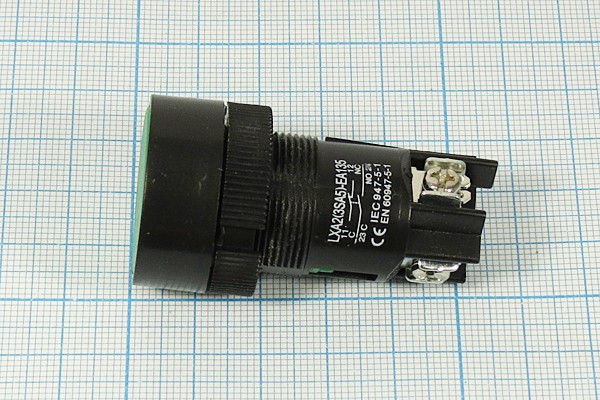 Переключатель кнопочный без фиксации ON-(OFF)/OFF-(ON), зеленый, 3винта; №14156G ПКн\250\ 3\(SPDT)\d20\чер\ зел\\3Cвин\LXA2\