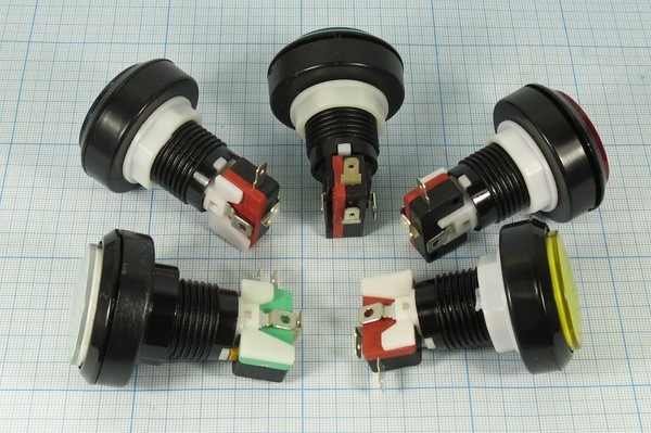 Переключатель кнопочный без фиксации, синий с подсветкой, 220В/5А, (ON)-(ON); №1853 B ПКн\250\ 5\(SPDT)\d24\чер\ ILсин12В\\5T\PB-300B/B\