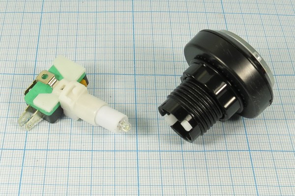 Переключатель кнопочный без фиксации, синий с подсветкой, 220В/5А, (ON)-(ON); №1853 B ПКн\250\ 5\(SPDT)\d24\чер\ ILсин12В\\5T\PB-300B/B\