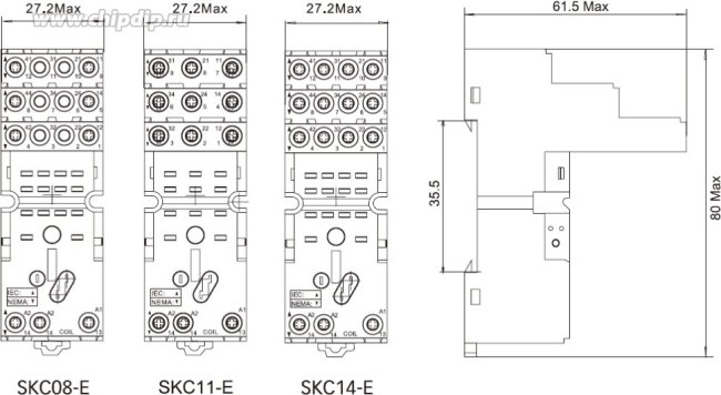 Цоколь SKC14-E, 10A(300V), винтовой зажим, черный, на рейку DIN35/панель, для RKE, RKF, R4N, MY4, 55.34, KMY4, PT4, RCM5 Цоколь SKC14-E, 10A(300V), винтовой зажим, черный, на рейку DIN35/панель, для RKE, RKF, R4N, MY4, 55.34, KMY4, PT4, RCM5