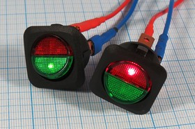 Автомобильный выключатель с красной и зелёной подсветками 12В/25А, c фиксацией; №10454 Пкл\12\25\ON-OFF\d23,5\ чер\ILкр&amp;зел\\ 3T\R13-203AL3