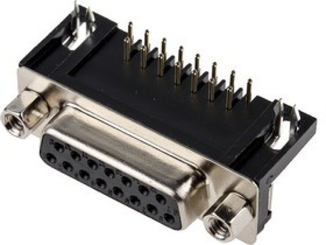 15 Way Right Angle Through Hole D-sub Connector Socket, 2.77mm Pitch, with 4-40 UNC Screwlocks 15 Way Right Angle Through Hole D-sub Connector Socket, 2.77mm Pitch, with 4-40 UNC Screwlocks