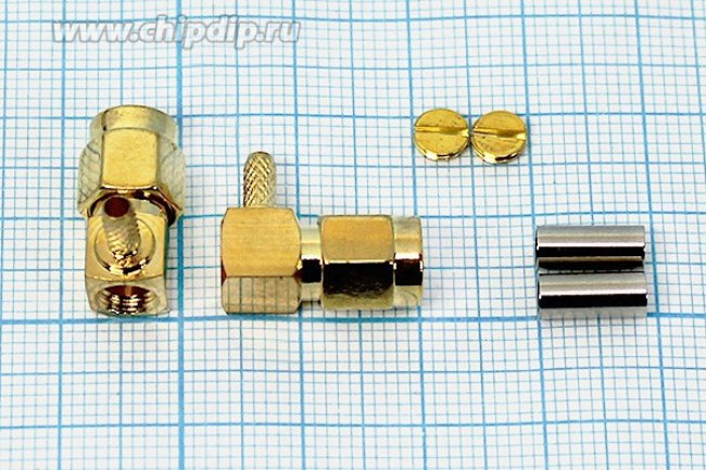 Штекер SMA на кабель RG174 обжимной, позолоченный, угловой; №10015Z шт SMA\RG174\\обж\ угл\позолоченный\ Штекер SMA на кабель RG174 обжимной, позолоченный, угловой; №10015Z шт SMA\RG174\\обж\ угл\позолоченный\