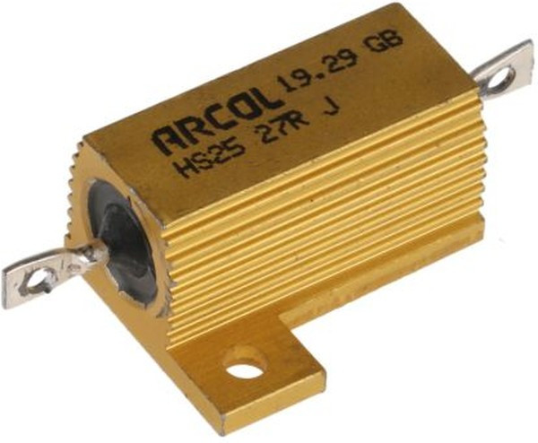 HS25 27R J, Резистор: проволочный, с радиатором, винтами, 27Ом, 25Вт, ±5% HS25 27R J, Резистор: проволочный, с радиатором, винтами, 27Ом, 25Вт, ±5%