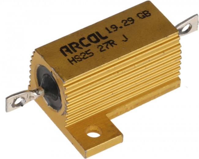 HS25 27R J, Резистор: проволочный, с радиатором, винтами, 27Ом, 25Вт, ±5% HS25 27R J, Резистор: проволочный, с радиатором, винтами, 27Ом, 25Вт, ±5%