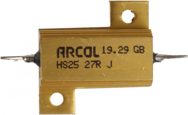 HS25 27R J, Резистор: проволочный, с радиатором, винтами, 27Ом, 25Вт, ±5% HS25 27R J, Резистор: проволочный, с радиатором, винтами, 27Ом, 25Вт, ±5%