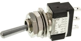 MTA 106 D, Switch Toggle ON ON SPDT Round Lever Solder Tag 6A 250VAC 30VDC Panel Mount with Threads