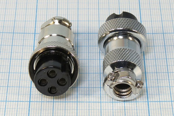 Разъем микрофонный MIC20 розетка, контакты 4P, монтаж на кабель, М19, XS20JK4P-F[MS-DF-20-4]