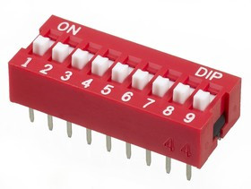 NDS-09-V, 9 Way Through Hole DIP Switch 9PST, Raised Actuator