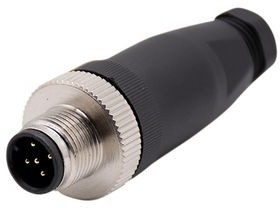 RND 205-01202, Circular Connector, M12, Plug, Straight, Poles - 5, Screw, Cable Mount