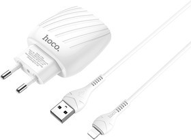 Блок питания (сетевой адаптер) HOCO C78A 2xUSB, 2.4A с кабелем Lightning (белый)