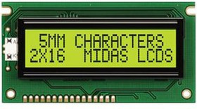 MC21605A6WD-SPTLY-V2, MC21605A6WD-SPTLY-V2 A Alphanumeric LCD Display Yellow-Green, 2 Rows by 16 Characters, Transflective MC21605A6WD-SPTLY-V2, MC21605A6WD-SPTLY-V2 A Alphanumeric LCD Display Yellow-Green, 2 Rows by 16 Characters, Transflective