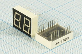 Светодиодный дисплей желтый, 7 сегментов, 2 разряда, высота 14,2 мм, 2800 мкд, E20561-J-I-0-W; №5579