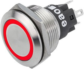 82-6153.1113, Pushbutton Switches Red RingLED 12VAC/DC 22mm QC Flush Mom.