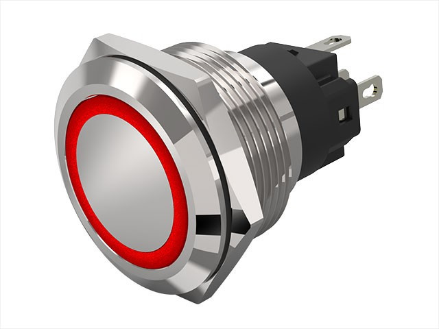 82-6153.1113, Pushbutton Switches Red RingLED 12VAC/DC 22mm QC Flush Mom.