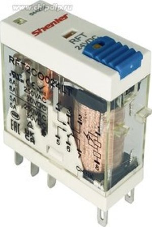 Реле RFT2CO024LT, 2CO, 8A(250VAC/30VDC), 24VDC, мех. индикация, тест-кнопка с блокировкой, LED Реле RFT2CO024LT, 2CO, 8A(250VAC/30VDC), 24VDC, мех. индикация, тест-кнопка с блокировкой, LED