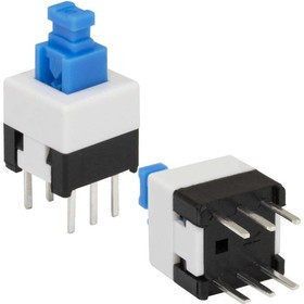 PB22E07 без фиксации 7x7x12 mm, Миниатюрная кнопка без фиксации PB22E07, DPDT, 7x7x12 мм, 0,1 А, 30 В, 70 мОм, монтаж на плату