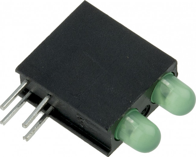 553-0222-200F, Индикатор печатной платы, Зеленый, 2 светодиод(-ов), Сквозное Отверстие, T-1 (3мм), 2 мА, 1.6 мкд