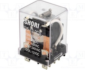 S25-12-2CS, Реле: электромагнитное, DPDT, Uобмотки: 12ВDC, 30A/250ВAC, 30А