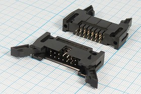 Штекер IDC с защёлками, 14 контактов шагом P2.54x2.54мм, на плату, аналог [SCM-14][DS1011-14]; №1777 штек IDC\P2,54x2,54\ 14P\плат\\IDCC-14M