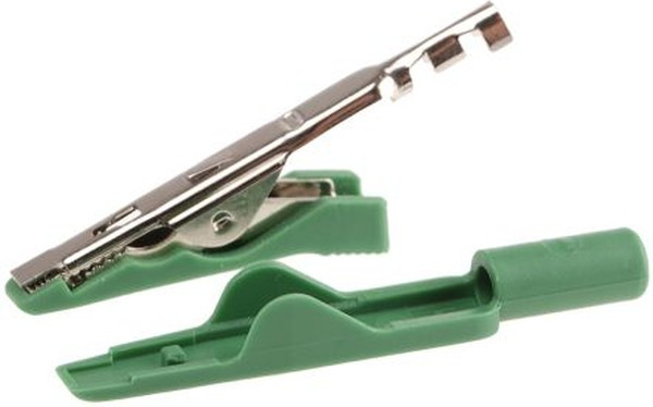 930318104, Crocodile Clip, Brass, Bronze Contact, 8A, Green
